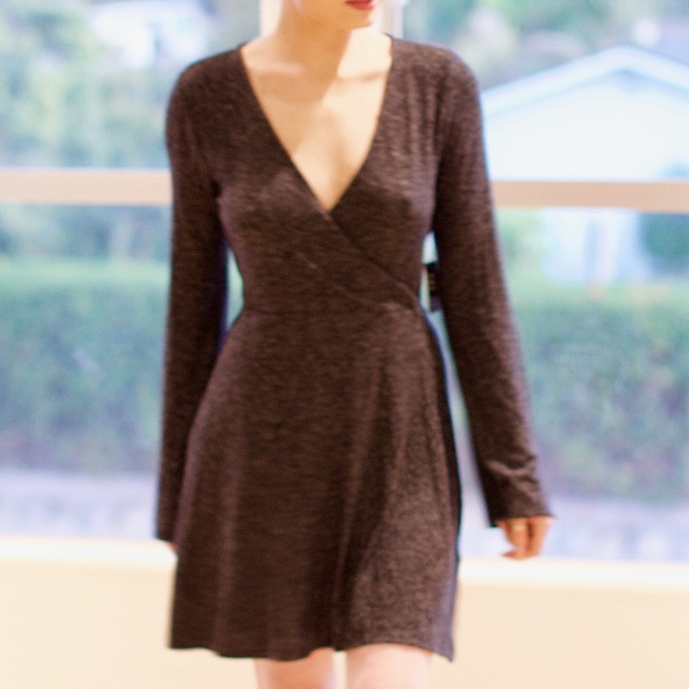Long Sleeve Grey V Neck Dress